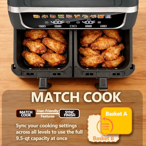 Image of Simple Deluxe 9.5-Qt Dual Basket Air Fryer, 10-in-1 Digital Preset 1700W Airfryer, Sync Cook, Independent Temp Control, Shake Reminder, Nonstick Basket, Grey