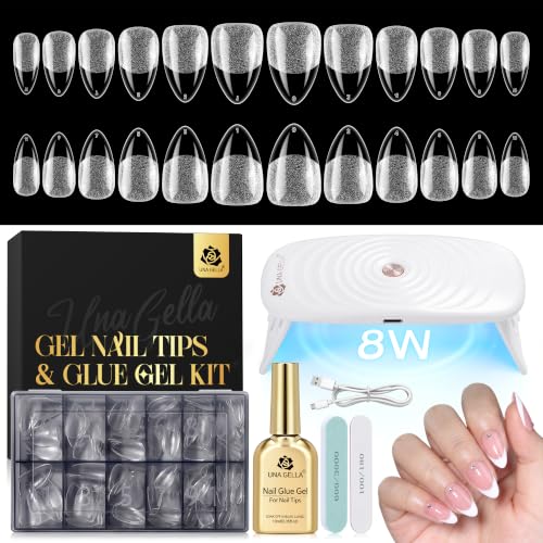 Image of UNA GELLA Short Almond Gel Nail Tips Kit, Nail Tips 120Pcs with Nail Glue