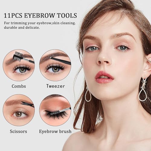 MOSTFUN 11Pcs Eyebrow Scissors Set, Eyebrow Trimming Kit with Razor, Brush, Trimmer, Shaver, Tweezers, Comb for Women & Men - Image 4