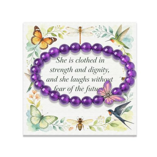Cadeaux bibliques chrétiens : bracelet violet femme et proverbes de force