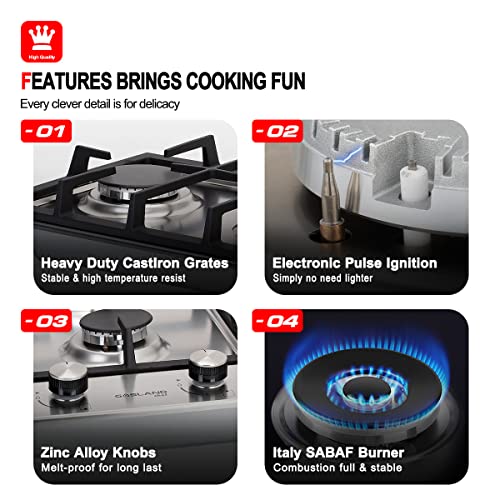 12" Built-In Gas Cooktop, Gasland Chef Gh30Sf 2 Burner Gas Hob, 12 Inch Ng/Lpg Convertible Natural Gas Propane Cooktops, Dual Burner Gas Stovetop With Thermocouple Protection, Stainless Steel #TOP1