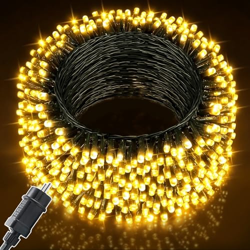 Meision Łańcuch świetlny na zewnątrz, 30 m, 300 diod LED, łańcuch świetlny z 8 trybami pracy, timer, funkcja pamięci, IP44, wodoszczelny, na balkon, do ogrodu, na imprezę, ciepła biel