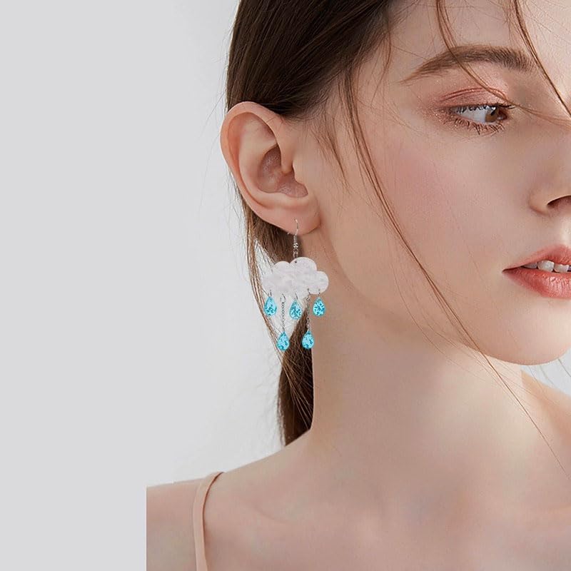 Ximimark 2pc Cute Creative Raindrops Fashion Water Drops Earrings+Acrylic Cloud Lightning Design Dangle Earrings Personality Funny Creative Ear Jewelry Retro Cute Sweet Style Charming Female Gift2