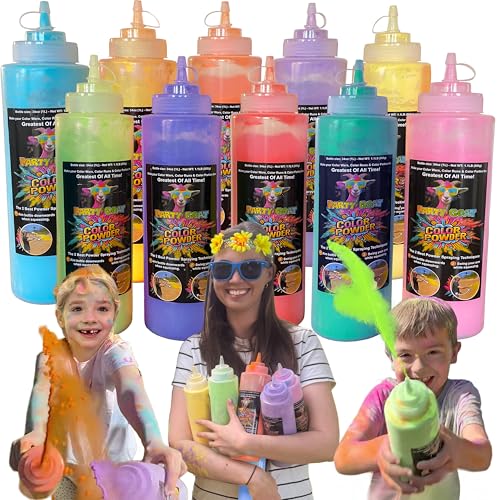 PARTY GOAT Color Run Powder Squeeze Bottles. Extra Large 34oz Color Blasters. Holi Powder for Colored Wars Parties & Summer Camps. 1.1lb Each Pack of 10