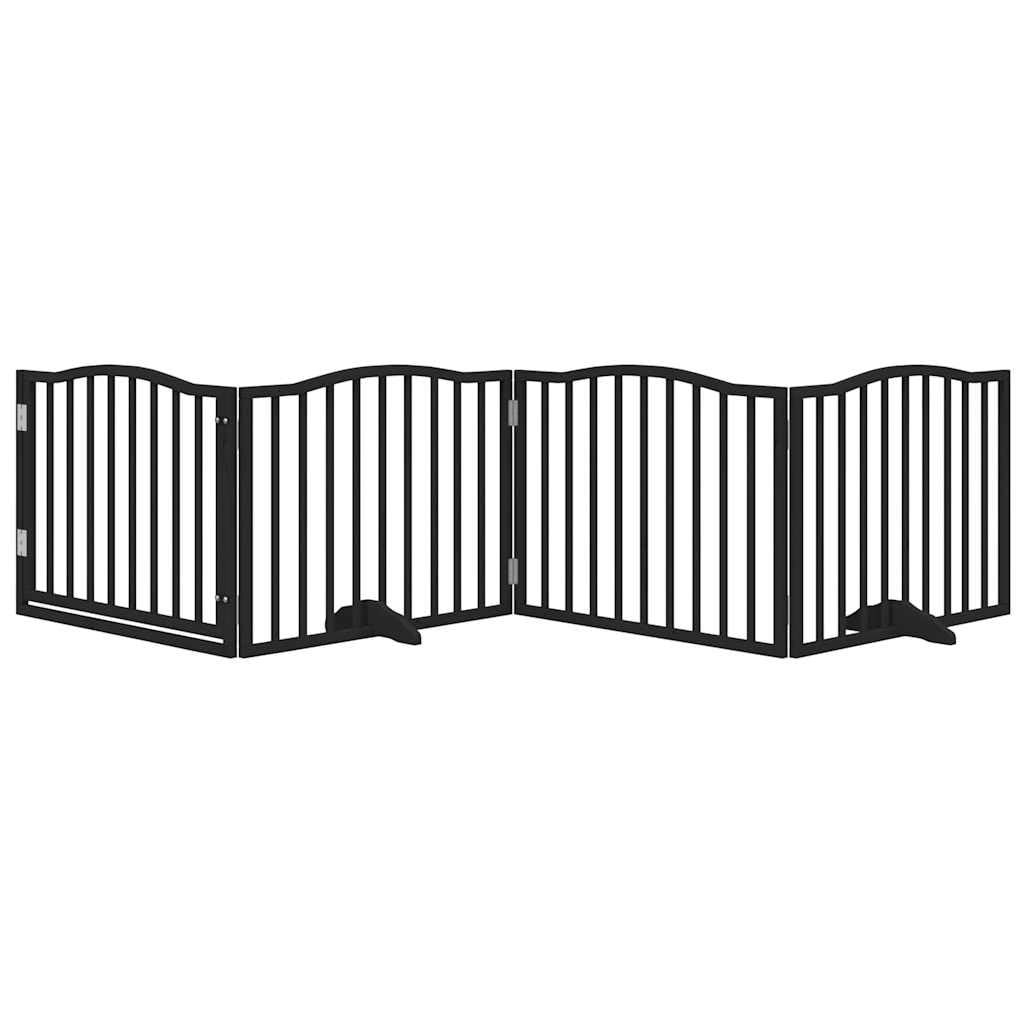 Kratka dla psa z drzwiami, składana, z drewna topolowego, czarna, 320 cm, 4 panele, wolnostojąca, składana, dla małych i średnich psów, ochrona przed kradzieżą, bezpieczeństwo wewnątrz i na