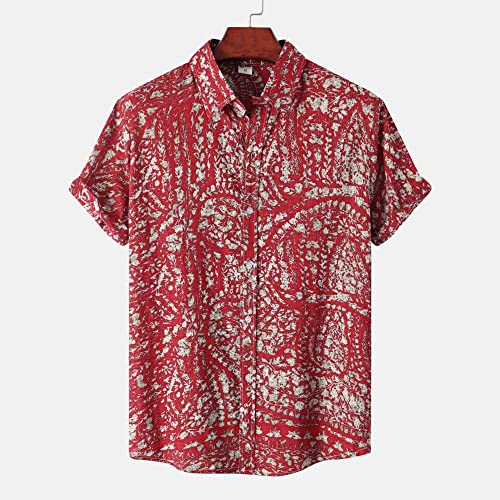 Chemise hawaïenne homme rouge à manches courtes et imprimé tropical vintage