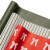 Merry Market Christmas Wrapping Paper Rolls, Premium Matte Gift Wrap, 30” x 168” Large Roll, Bows Stripes Design, Holiday Gift Wrapping