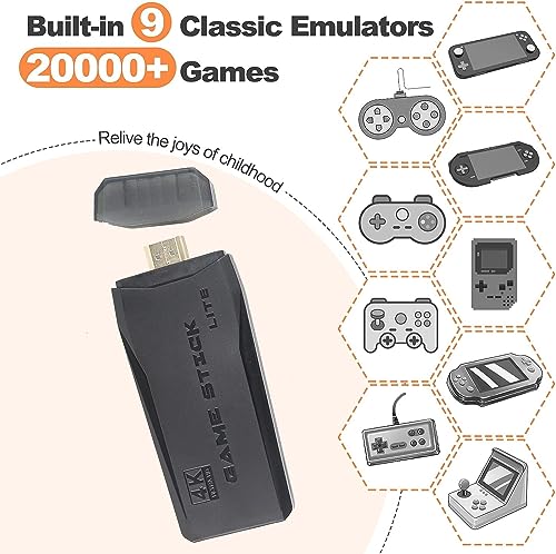 Wireless Retro Game Console, Retro Game Stick with Built-in 9 Emulators, 20,000+ Games, 4k Hdmi Output, and 2.4GHz Wireless Controller, Plug and Retro Play Video Games for Tv (64) - Thumbnail 2