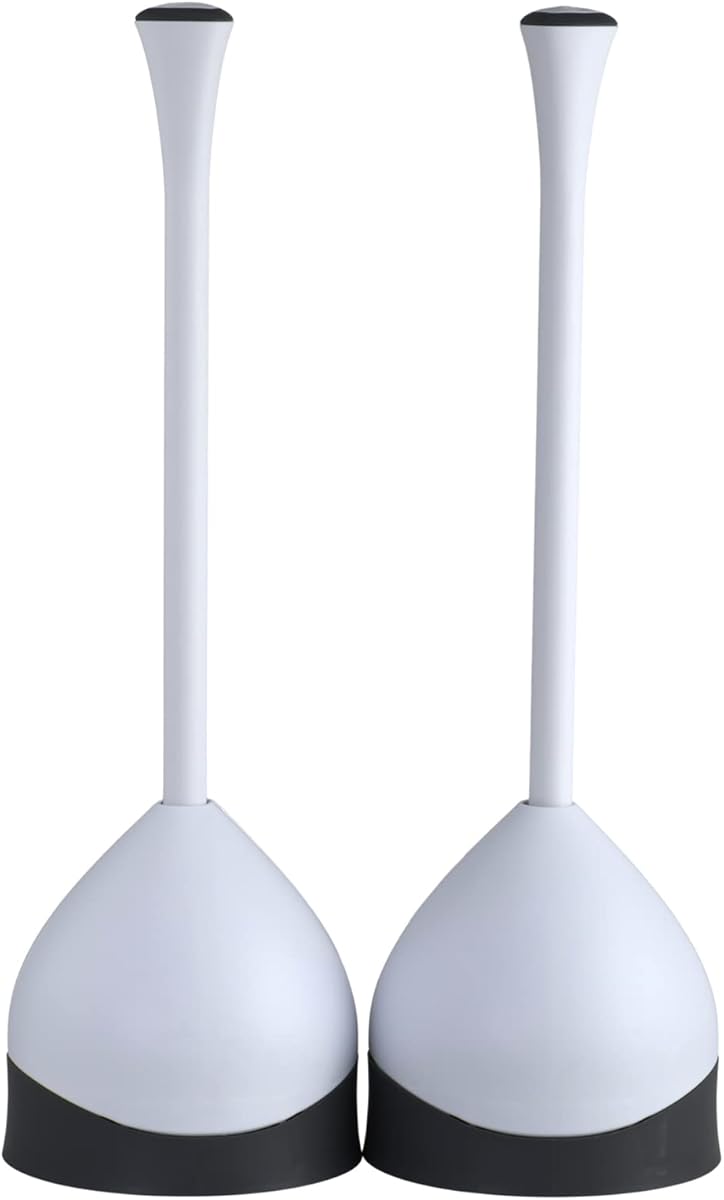 Clorox Toilet Plunger with Hideaway Caddy, Set of 2 – for Bathroom Organization and Storage, Bathroom Accessories, Toilet Unclogger, with Holder, White