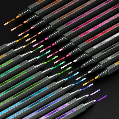 Image of ARTISTRO Metallic Acrylic Paint Markers - Fine Tip Paint Pens for Rock, Wood, Glass, Ceramic, Black Paper, Scrapbooking Crafts, Card Making, DIY Photo Album, Ceramic (Fine)