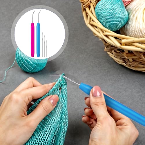 Image of 4pcs Knitting Loom Hooks Loom Knit Hook Set Colorful Knitting Loom Hook Tool and 9 pcs Steel Large-Eye Sewing Needles for Knitting Looms Knitting Boards Knitter and Crocheter