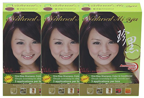 Natural Mi Ya Hair Color, Herbal Hair Dye & Hair Nutritions by Extracted Ginseng,Henna Hair Color Colorants, Permanent, Chestnut (3 Pack)