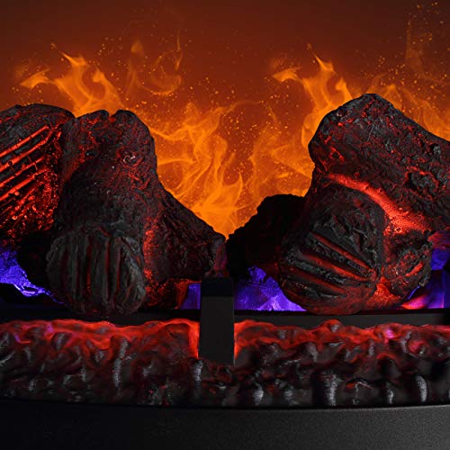 Della 17 Inch 1400W Compact Freestanding Portable Electric Fireplace Stove Heater With Realistic 3D Flame Effect, Infrared Quartz Indoor Heat, Faux Logs - Black #TOP3