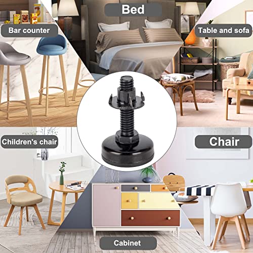 Pongja Furniture Levelers, 16 Pack 3/8”-16 Thread Adjustable Leveling Feet, Heavy Duty Furniture Leg Levelers With T-Nut For Table Legs Furniture Feet Cabinets Sofa Tables Chairs Raiser - Black #TOP4