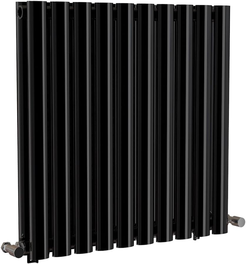 iBathUK Strata Wall-Mounted Horizontal Double Oval Panel Radiator, 10 Column Steel High Thermal Output Hydronic Central Heating, Designer Modern Radiator in Gloss Black, 600 × 590mm — image 1