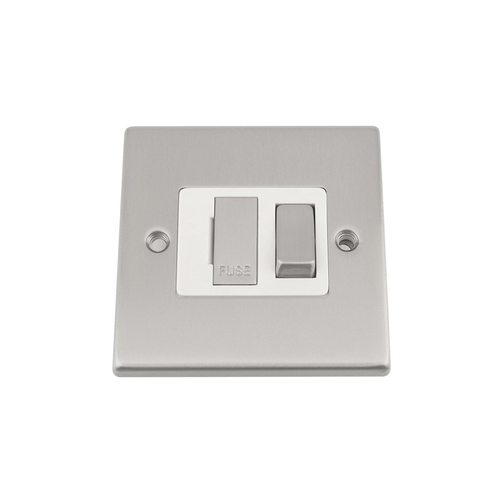 A5 Products White Fused Switch - Satin Matt Chrome Square - Insert Metal Rocker Switch - 13 Amp Switched Fused Spur Unit