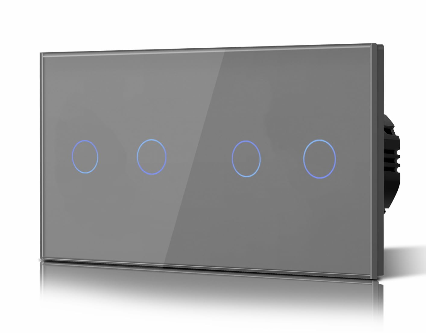 BSEED Touch Light Switch,Tempered Glass Panel with LED Backlight,No Neutral Wire Required,Non-WiFi,2 Gang 1 Way,146mm Gris