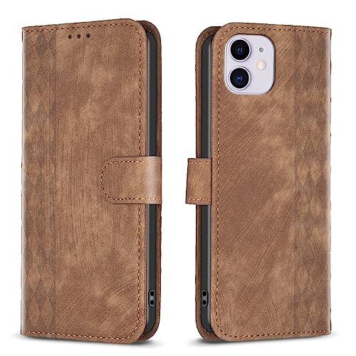 Étui de téléphone à rabat pour iPhone 11 en cuir fin café élégant et robuste