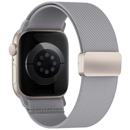 Image of Stretchy Band Compatible with Apple Watch Bands 40mm 38mm 41mm 42mm 44mm 45mm 46mm 49mm Women Men,Strong Magnetic Clasp Elastic Sport Strap for iWatch Series 11 10 9 8 7 6 5 4 3 2 1 Ultra SE /Gray