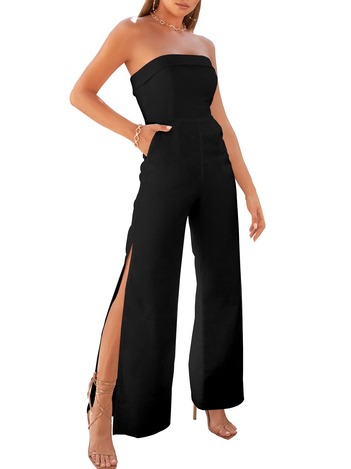 Prinbara Women's Jumpsuits Dressy Strapless Summer Off Shoulder High