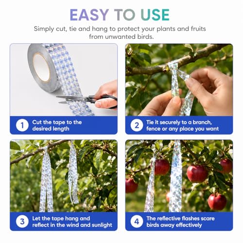 Image of 100m Reflective Bird Deterrent Tape, Pigeon Scarer Ribbon for Garden and Orchard Protection, Pigeon Repellent for Balcony and Courtyard, 2.4cm Wide
