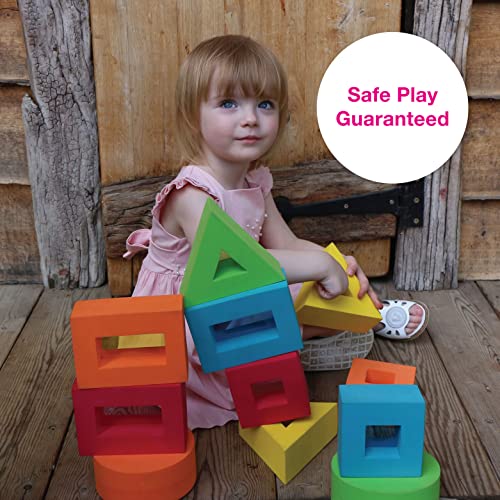 Image of Edushape Color Window Blocks - Set of 12 Baby Soft Blocks with Peek-a-Boo Tinted Window - Large Colorful Building Blocks for Toddlers 1-3 - Stacking Blocks for Construction Play and Child Development