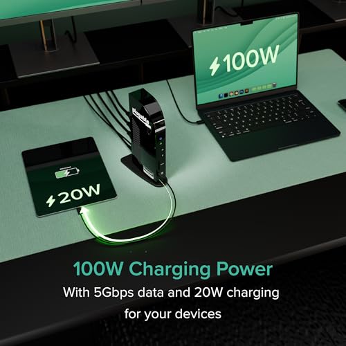 Image of Plugable USB-C Triple Monitor Docking Station: 13-in-1 Laptop Dock with 100W Charging for Mac (DisplayLink Driver Required), Windows, Chrome, 3 HDMI, Gigabit Ethernet, SD, USB-C 20W, 4 USB - UD-ULTCDL