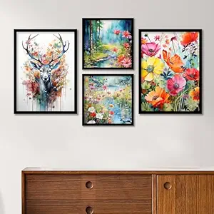 ARTELLY Painting For Wall Decoration - Wall Painting For Living Room - Wall Decoration Items For Living Room Bedroom Office Decor (Set of 4) (Medium, Modern Art 5)