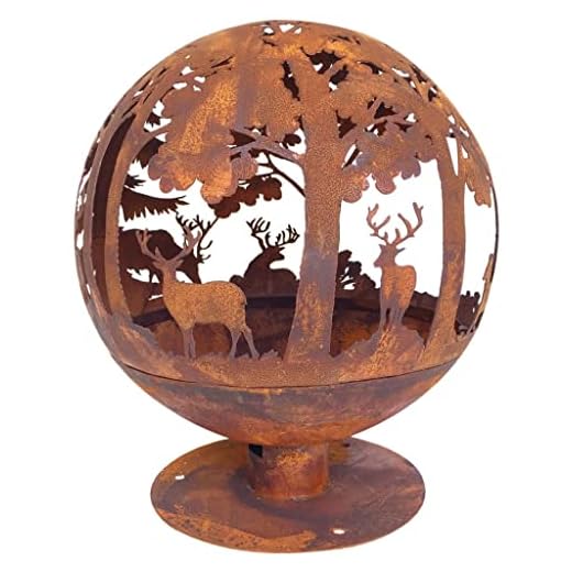 Esschert Design Elchmotiv Feuerball 58 x 58 x 66 cm, aus Metall, gelasert, in Rost-Optik, mit Standfuß