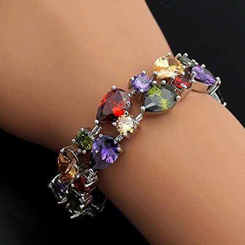 Ladies Bracelets Vintage Style Dual Layer Tear Drop Multicolor Amethyst Garnet Birthstone Bracelet 8 Inch #TOP2