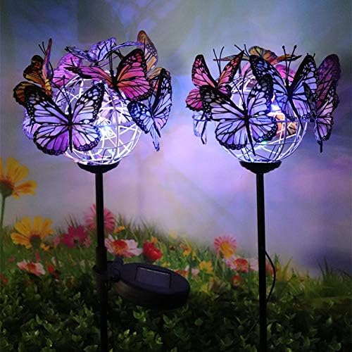 2PCS Outdoor Solar Power Garden Lights,Waterproof Butterflies Shape Garden Yard Decorations LED Lights (20 cm, (Butterfly)