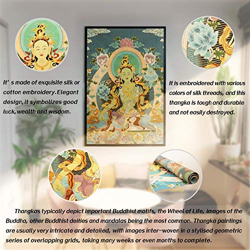 Prime Feng Shui Zijde Borduurwerk Tibetaanse Thangka Met Boeddhisme Groene Tara Muur Opknoping Voor Home Decor Thangka… - Afbeelding 5