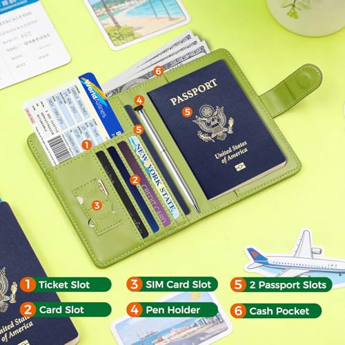Image of Melsbrinna Rfid Passport Holder for Travel women /Men, Cute Passport Wallet Rfid Blocking Card Slots, Rfid Passport Cover /CaseTravel Wallet, Passport Book Holder (1, floral green)