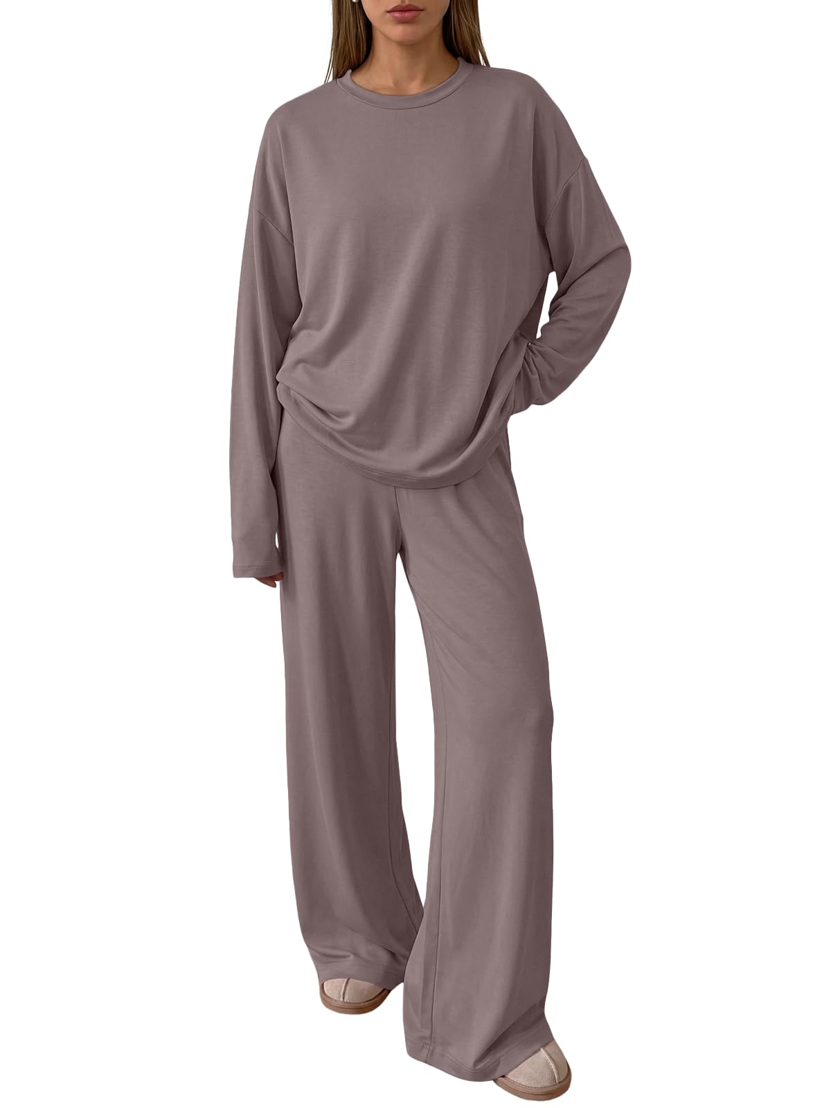 Trendy Queen Womens 2 Piece Fall Lounge Sets Oversized Tops Wide Leg Pants
