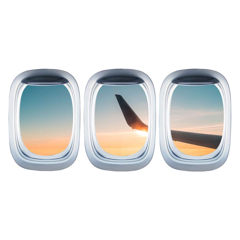 BPA 3pcs Fake Window Stickers Creative 3d Airplane Window Combination Airplane Wing Fake Landscape Window Wall Stickers For Home Wall Decoration