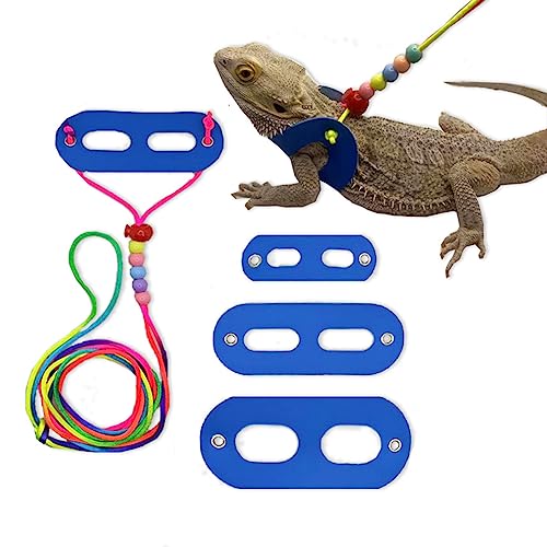 Image of 3 Packs Bearded Dragon Harness and Leash Adjustable(S,M,L) - Soft Leather Reptile Lizard Leash for Amphibians and Other Small Pet Animals (Blue)