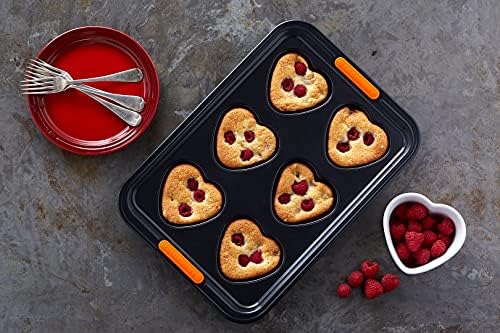 Le Creuset 941030390 Toughened Non-Stick Heart Shape Muffin Tray 6 Cup, Forged Aluminium