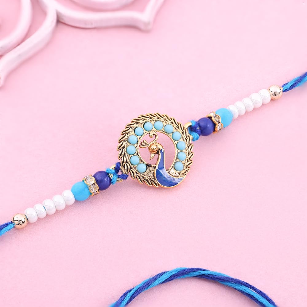 Floweraura Raksha Bandhan Celebrations Handcrafted Designer Peacock Rakhi - Rakhi Set for Brother | Bhai | Kids | Boy | Cousins | Handmade Rakshabandhan Gift Set