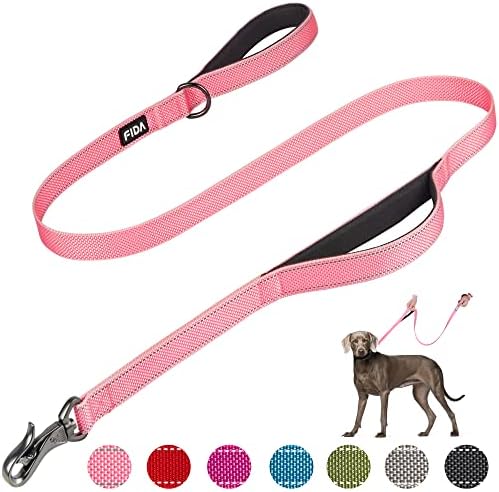 Fida 4 FT Heavy Duty Dog Leash with 2 Comfortable Padded Handles, Traffic Handle & Advanced Easy Snap Hook, Reflective Walking Lead for Large, Medium & Small Breed Dogs, Pink