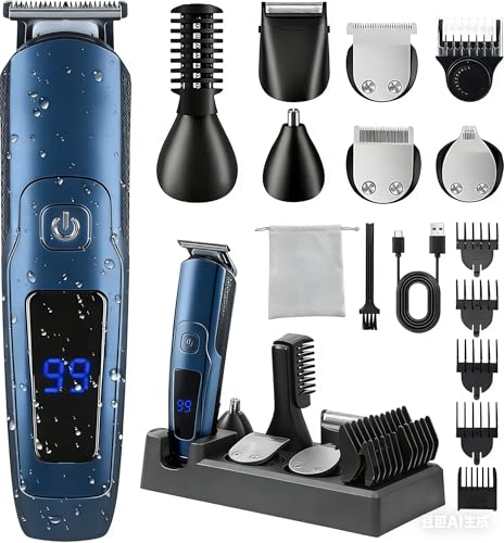 Beard Trimmer for Men, 20 Length Settings, 14-in-1 Cordless Grooming Kit, Waterproof Electric Razor for Men, Hair Trimmer, Nose Hair Trimmer, Cordless Hair Clippers with Travel Bag for Blade Storage