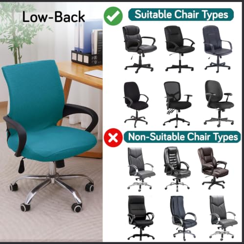 Image of HOKIPO Water Repellent Office Chair Cover for Desk Chair (Low-Back) - 210 GSM Stretch Jacquard - Washable, Durable & Anti-Slip - Fits Small & Low-Back Office Chairs, Teal (NEW-AR-6224-TEAL-S)