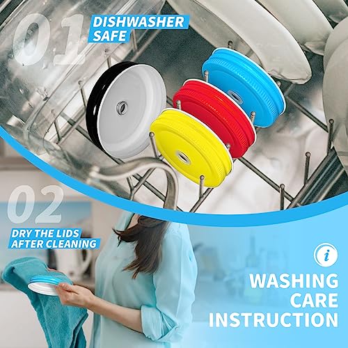 6 Pack Metal Drinking Lid With Straw Hole And Straws Compatible With Mason Jar Regular Mouth, 6 Colors, Dishwasher Safe #TOP5