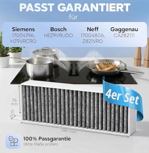 Kf3tec® Aktivkohle Filter Dunstabzugshaube [4 Stück] Siemens HZ9VRCR0, Bosch HEZ9VRUD0, Bosch Siemens 17004796, Neff 17004806 + Z821VR0… – Ansicht 2