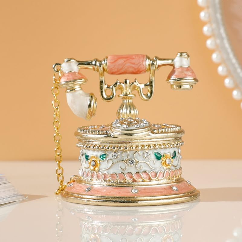 Miniatura 5 de Joyero retro para teléfono, caja de almacenamiento de aleación rosa para anillos, aretes y pequeños accesorios, mini pieza de arte decorativa