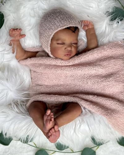 Muñeca Reborn Negra Realista de 18 pulgadas con cuerpo de tela miniatura 4