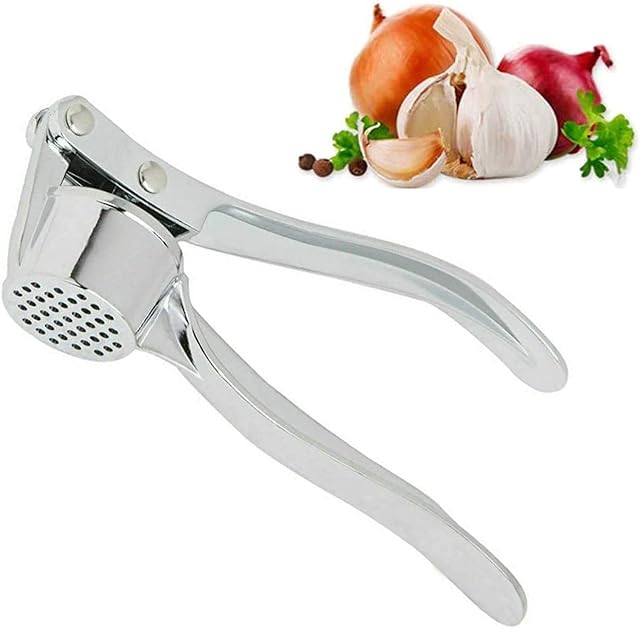ACENIX Stainless Steel Garlic Press Crusher Mincer Ginger Peeler Squeezer Heavy Duty Zinc Alloy Garlic Crusher Presser Chopper Professional Food Prep Grade Dishwasher Safe Easy Clean Highly Durable