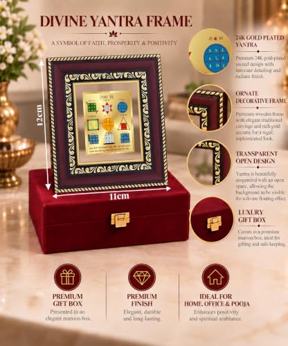 Image of DIVINITI 24K Gold-Plated Navagraha Yantra Frame | Sacred Nine Planets Yantra for Harmony, Protection & Positivity | Home, Office & Pooja Decor | Premium Gift Box | 12 x 11 CM