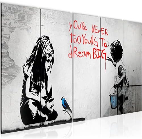 Runa Art Canvas Wall Art Girl Dream Big 1 Piece Non-woven Canvas Prints for Living Room and Bedroom Street Art Grey Red 040612a