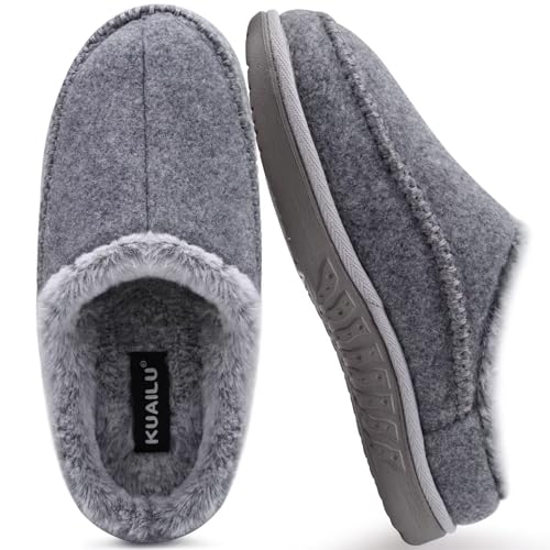 KuaiLu Zapatillas casa hombre de Soporte de Arco Para Fieltro Cómodo Interior Pantuflas Comoda Ortopedicas Memory Foam Slippers Antideslizante Goma Suela Exterior Gris Tamaño 44.5