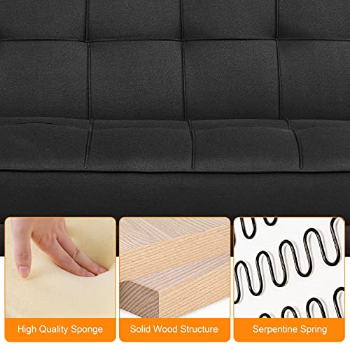 Yaheetech Modern Fabric Sofa Bed 3 Seater Click Clack Sofa Settee Recliner Couch with Wooden Legs for Living Room/Guest Room/Office, Black - Image 7
